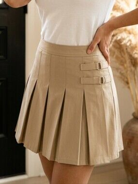 French Toast Khaki School Uniform Skort Women's 12 Pleated Scooter Skirt Shorts